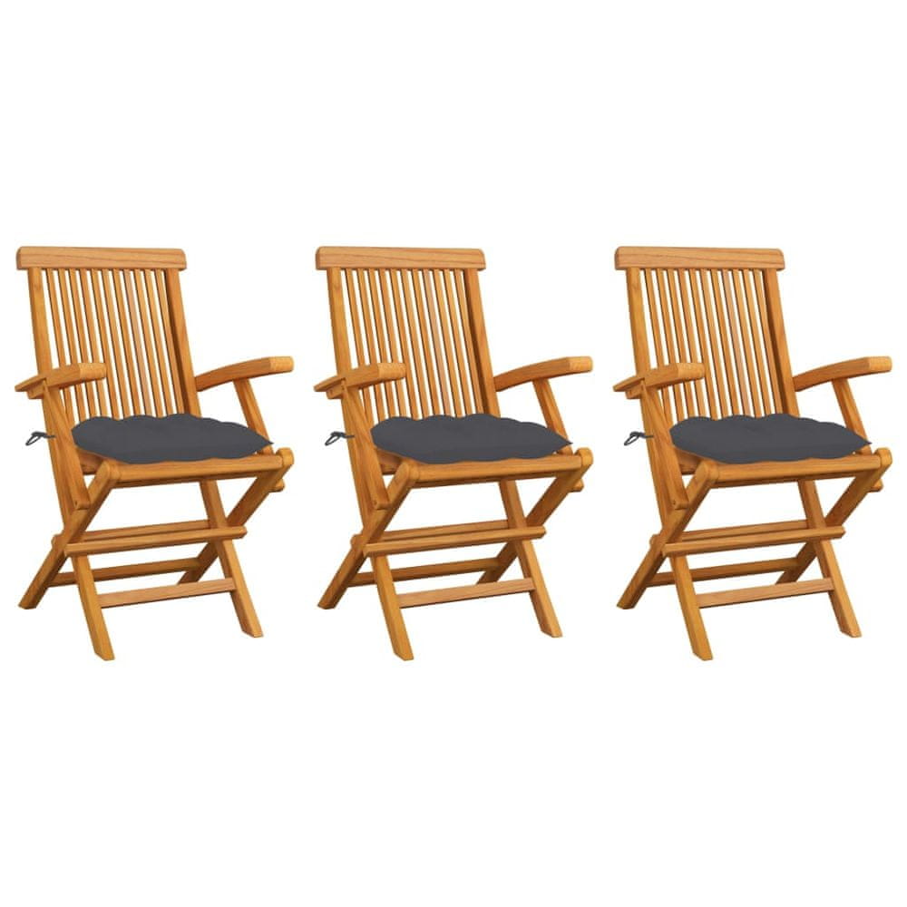 Petromila vidaXL Záhradné stoličky s antracitovými podložkami 3 ks tíkový masív